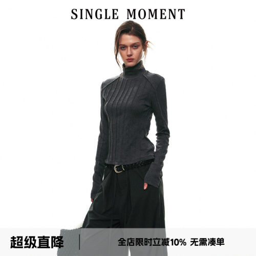 SINGLE MOMENT 26AW法式通勤高领立体捏褶修身长袖针织T恤打底衫