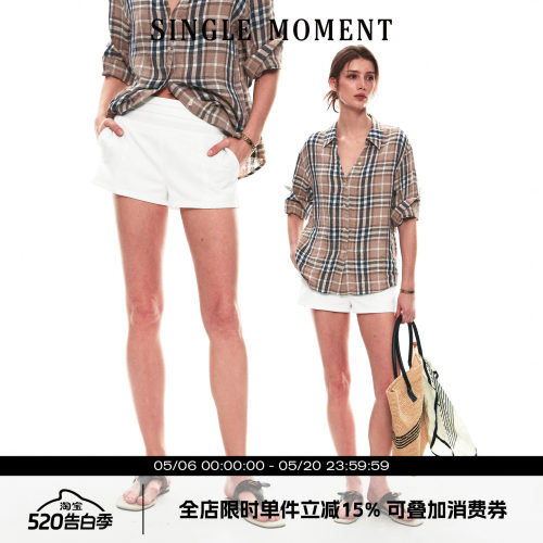 SINGLE MOMENT 26SS法式度假松弛风琴褶腰头直筒短裤休闲裤女