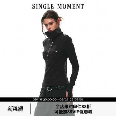 SINGLE MOMENT 26AW法式立领休闲风工装半门襟针织长袖上衣女秋