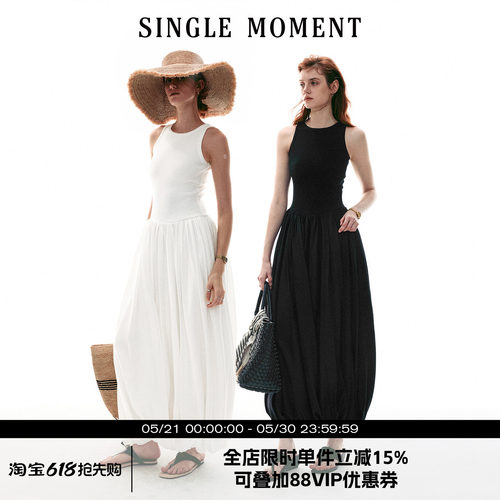 SINGLE MOMENT 26SS法式圆领宽松型花苞气球摆休闲无袖背心连衣裙
