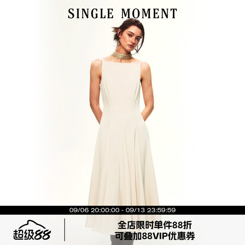 SINGLE MOMENT 26SS夏季法式一字领层次感拼接修身吊带无袖连衣裙