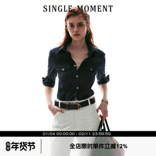 SINGLE MOMENT 26SS复古意式修身翻领猎装收腰5分袖衬衫上衣女