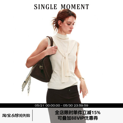 SINGLE MOMENT 26SS法式夏季系带可调节针织无袖高领背心上衣女