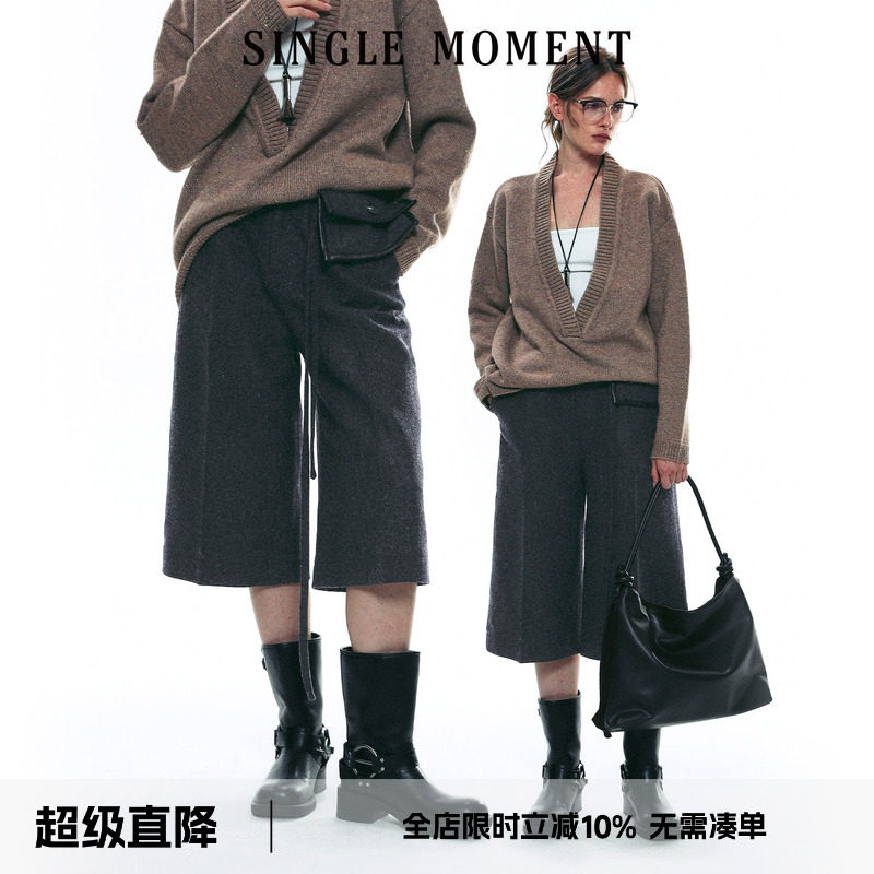 SINGLE MOMENT 25AW法式简约气质薄呢西装式直筒七分裤休闲裤女