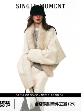 SINGLE MOMENT 25AW法式冬季轻奢优雅茧型羊毛毛领开衫外套上衣女