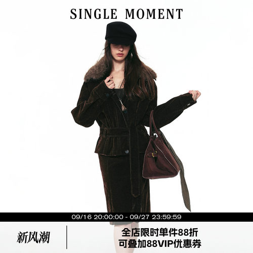 SINGLE MOMENT 26AW法式复古经典短款工装可拆卸毛领翻领夹克外套