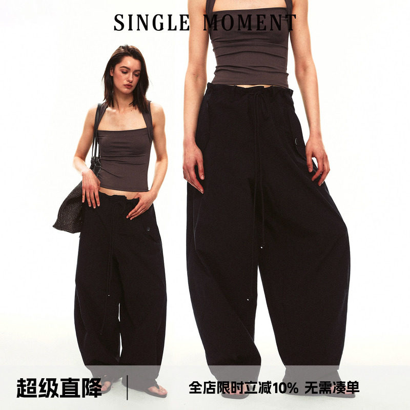 SINGLE MOMENT 26SS夏季法式异形分割廓形气球裤宽松长裤阔腿裤女