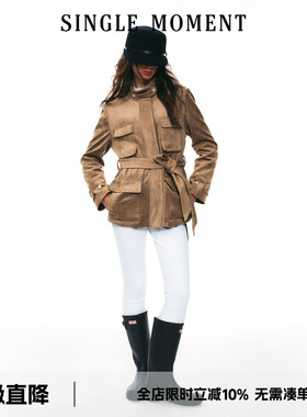 SINGLE MOMENT 25AW法式秋冬通勤麂皮绒多口袋立领猎装夹克外套女