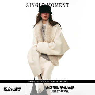 轻奢优雅茧型羊毛毛领开衫 SINGLE 冬季 25AW法式 外套上衣女 MOMENT