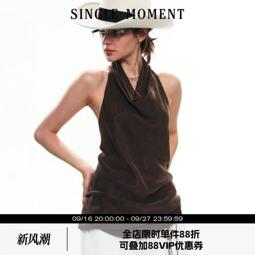 SINGLE MOMENT 25SS夏季新款法式气质挂脖荡领设计露背无袖上衣女