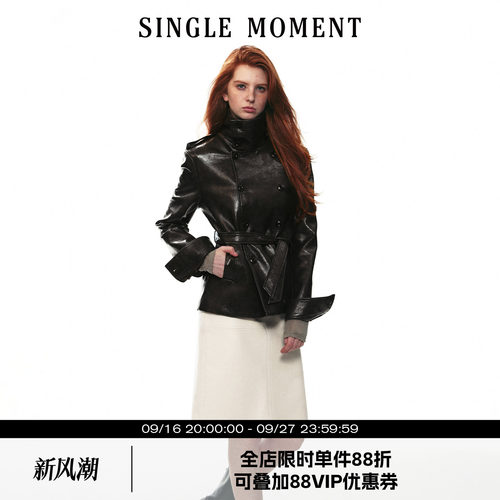 SINGLE MOMENT 26AW法式复古休闲摩登都市经典立领双排扣外套上衣