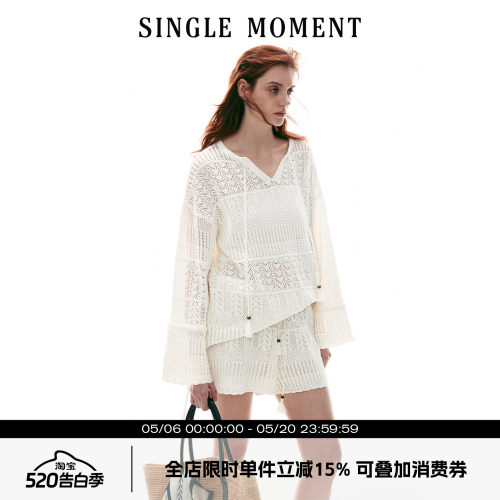 SINGLE MOMENT 26SS法式海边度假风钩针休闲长袖套头罩衫套装女