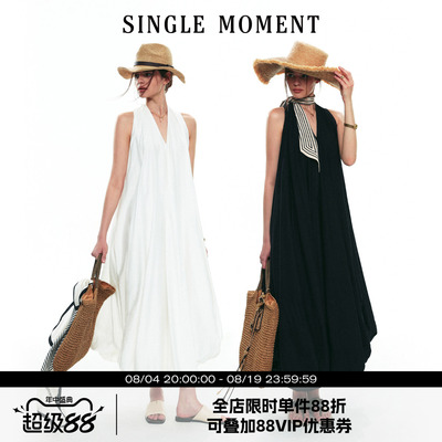 SINGLE MOMENT 25SS夏季法式显瘦优雅浪漫度假V领连衣裙花苞裙女