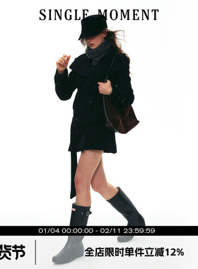 SINGLE MOMENT 25AW法式经典双排扣正肩中长款羊毛呢子大衣外套女