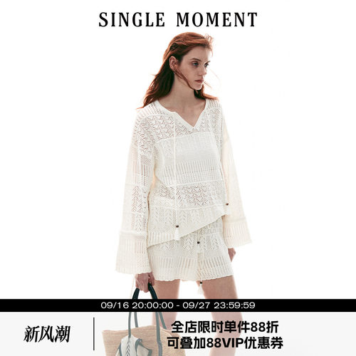 SINGLE MOMENT 26SS法式海边度假风钩针休闲长袖套头罩衫套装女