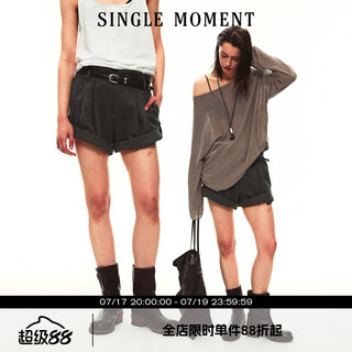 SINGLE MOMENT 26SS夏季法式双倒褶翻脚口花边抽褶腰头工装短裤女