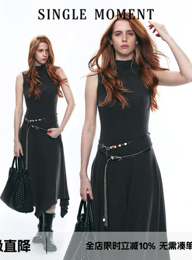 SINGLE MOMENT 25AW美利诺慕斯羊绒半高领针织无袖修身背心连衣裙