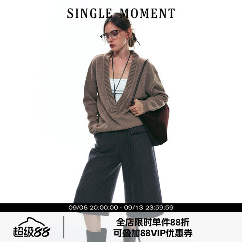 SINGLE MOMENT 25AW法式宽松深V领慵懒感毛衣针织衫套头上衣毛衫