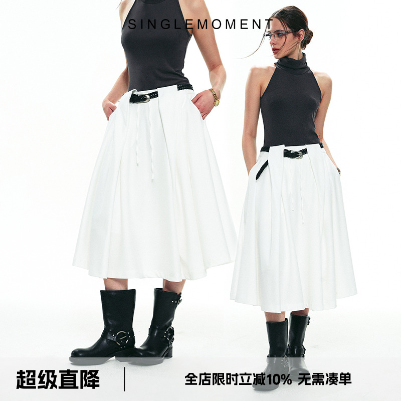 SINGLE MOMENT 25SS夏季新款法式设计感宽松通勤休闲西装式伞裙女