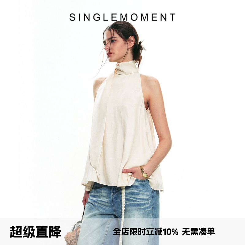 SINGLEMOMENT法式高领飘带背心