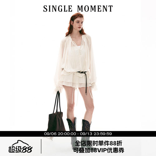 SINGLE MOMENT 26SS法式通勤宽松休闲圆领密扣罩衫上衣裙裤套装