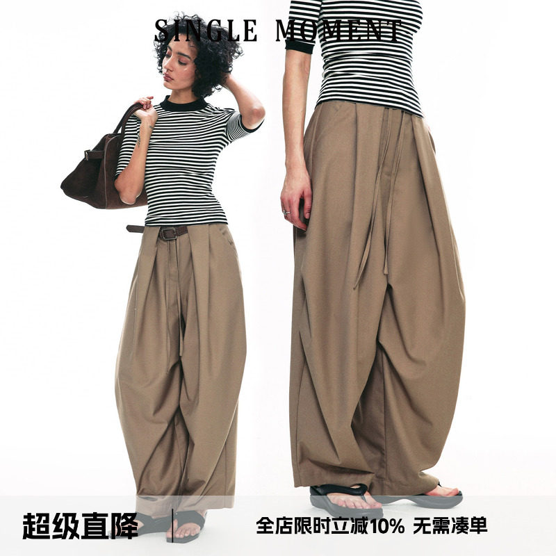 SINGLEMOMENT西裤阔腿裤伞兵裤图片