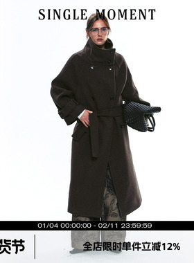 SINGLE MOMENT 25AW法式秋冬通勤毛呢羊毛立领宽阔大衣长外套女