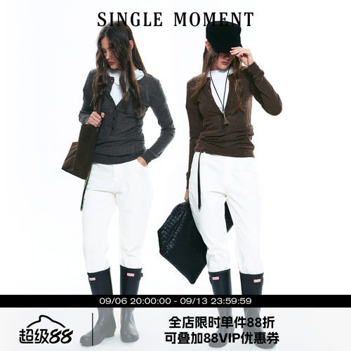 SINGLE MOMENT 25AW美利奴羊毛亨利领针织打底衫长袖T恤上衣女