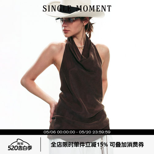 SINGLE MOMENT 25SS夏季新款法式气质挂脖荡领设计露背无袖上衣女