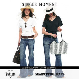 新款 25SS夏季 法式 复古百搭修身 T恤 SINGLE 天丝混纺V领飞袖 MOMENT