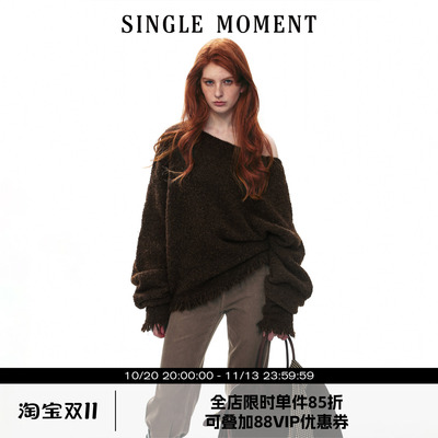 SINGLE MOMENT 26AW法式通勤都市松弛圈圈纱斜肩廓形套头毛衣女