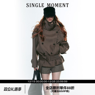 复古大立领宽肩短款 25AW法式 双排扣系腰风衣外套女 MOMENT SINGLE