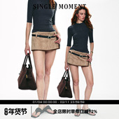 SINGLE MOMENT 25SS复古设计感麂皮假两件超短半裙低腰短裙女