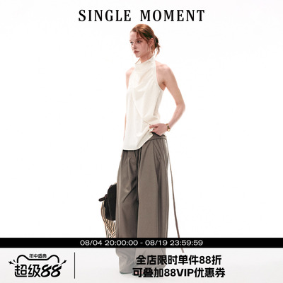 SINGLE MOMENT 26SS法式夏季休闲宽松荡领挂脖无袖上衣背心女