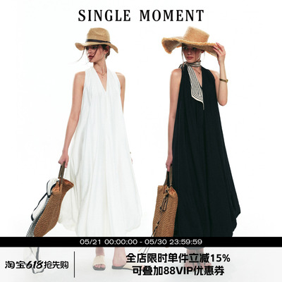 SINGLE MOMENT 25SS夏季法式显瘦优雅浪漫度假V领连衣裙花苞裙女