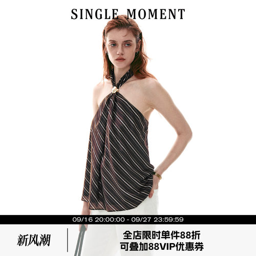 SINGLE MOMENT 26SS法式夏季宽松休闲挂脖金色扣上衣吊带背心女