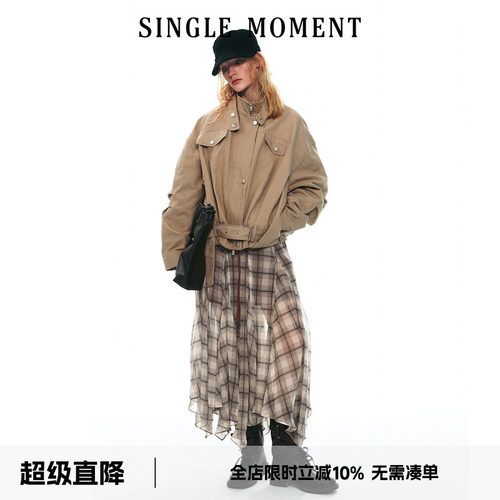 SINGLE MOMENT 25AW英伦风复古工装立领穿插结构夹克外套上衣女