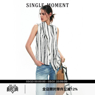 亚麻水墨条纹飘带上衣露肩无袖 SINGLE 法式 25SS夏季 背心女 MOMENT