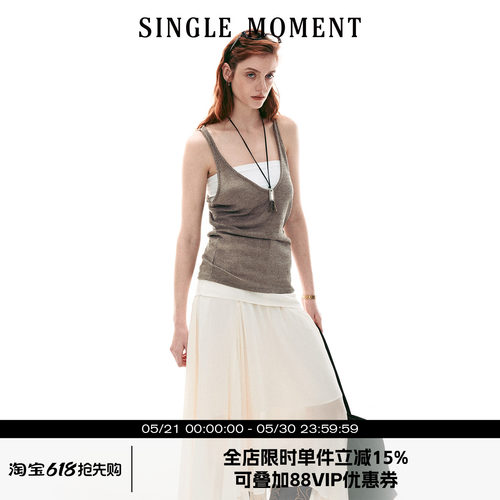 SINGLE MOMENT 26SS夏季宽松休闲透气真两件撞色吊带背心上衣女