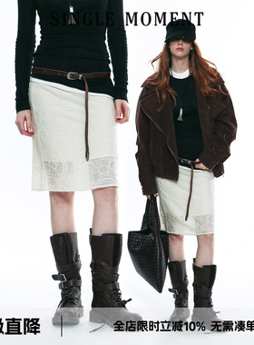 SINGLE MOMENT 25AW法式复古柔软亲肤蕾丝镂空羊毛半身裙女