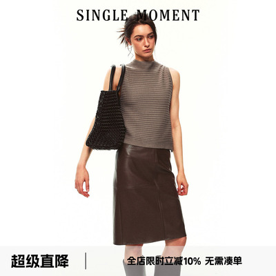 SINGLE MOMENT 26SS夏季法式横织罗纹小半高荡领上衣无袖背心女