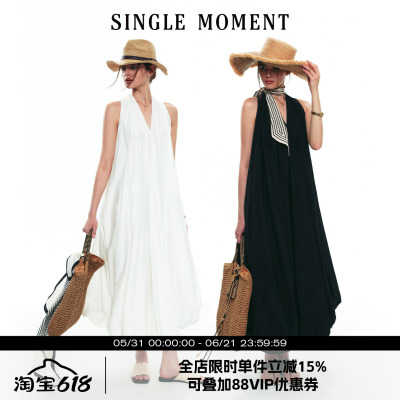 SINGLE MOMENT 25SS夏季法式显瘦优雅浪漫度假V领连衣裙花苞裙女
