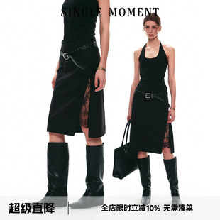 SINGLE MOMENT 26SS法式夏季气质蕾丝拼接开衩包臀直筒半身裙女