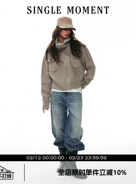 SINGLE MOMENT 25AW法式高级感气质手织三针加厚高领毛衣外套开衫