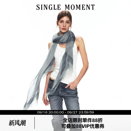 SINGLE MOMENT 26AW法式秋冬休闲水溶100支羊毛褶皱条纹保暖围巾
