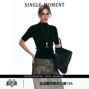 针织修身 SINGLE 百搭高智感半高领七分袖 25AW法式 上衣女秋 MOMENT