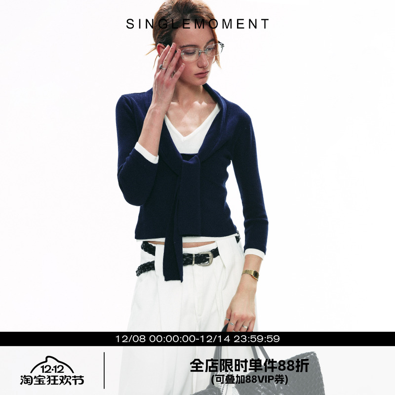 SINGLEMOMENT露肩假两件针织衫