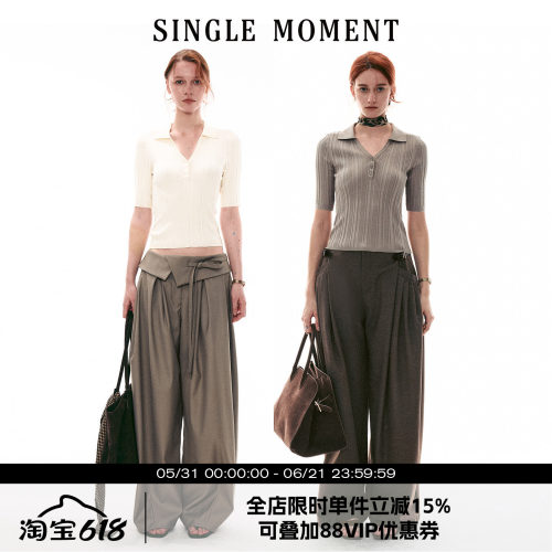 SINGLE MOMENT 26SS法式坑条五分袖套头针织衫百搭POLO杉上衣女