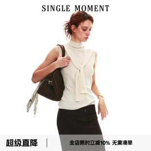 SINGLE MOMENT 26SS法式夏季系带可调节针织无袖高领背心上衣女