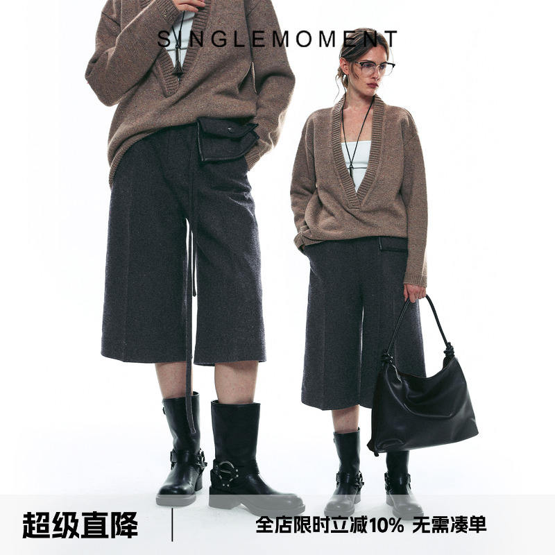 SINGLE MOMENT 25AW法式简约气质薄呢西装式直筒七分裤休闲裤女